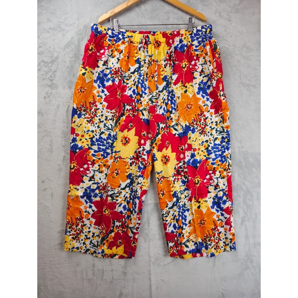 Boca Bay Womens Tropical Floral Print Elastic Waist Pockets Rayon Pants XXL Crop